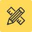 Icon of a pencil crossed over a ruler, both outlined in dark blue on a yellow background. - Kipaji Lab