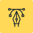 Black outline of a fountain pen nib with vector editing points and handles on a yellow background. - Kipaji Lab