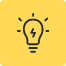 Black outline of a light bulb with a lightning bolt inside, surrounded by lines indicating light, on a yellow background. - Kipaji Lab