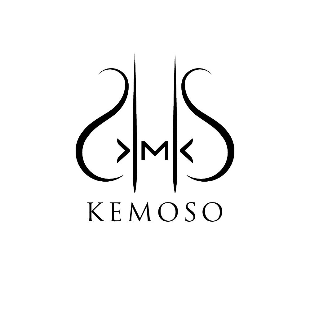 Black stylized logo with symmetrical lines forming abstract shapes and the letters "KM" in the center, with "KEMOSO" below—designed for the Red Balloon Festival Africa—set against a light background. - Kipaji Lab